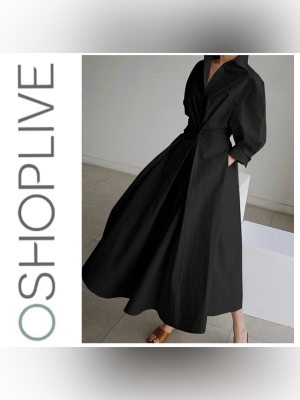 NWT OSHOPLIVE Black Collared Long Sleeve Maxi Dress Size 3X